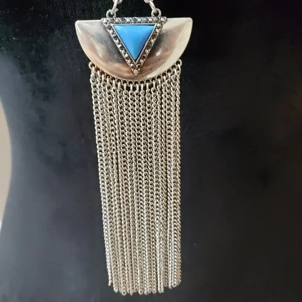 Womens Fashion Periwinkle Blue & Silver Tassel Necklace Jewelry w/ Lobster Clasp - Picture 4 of 7